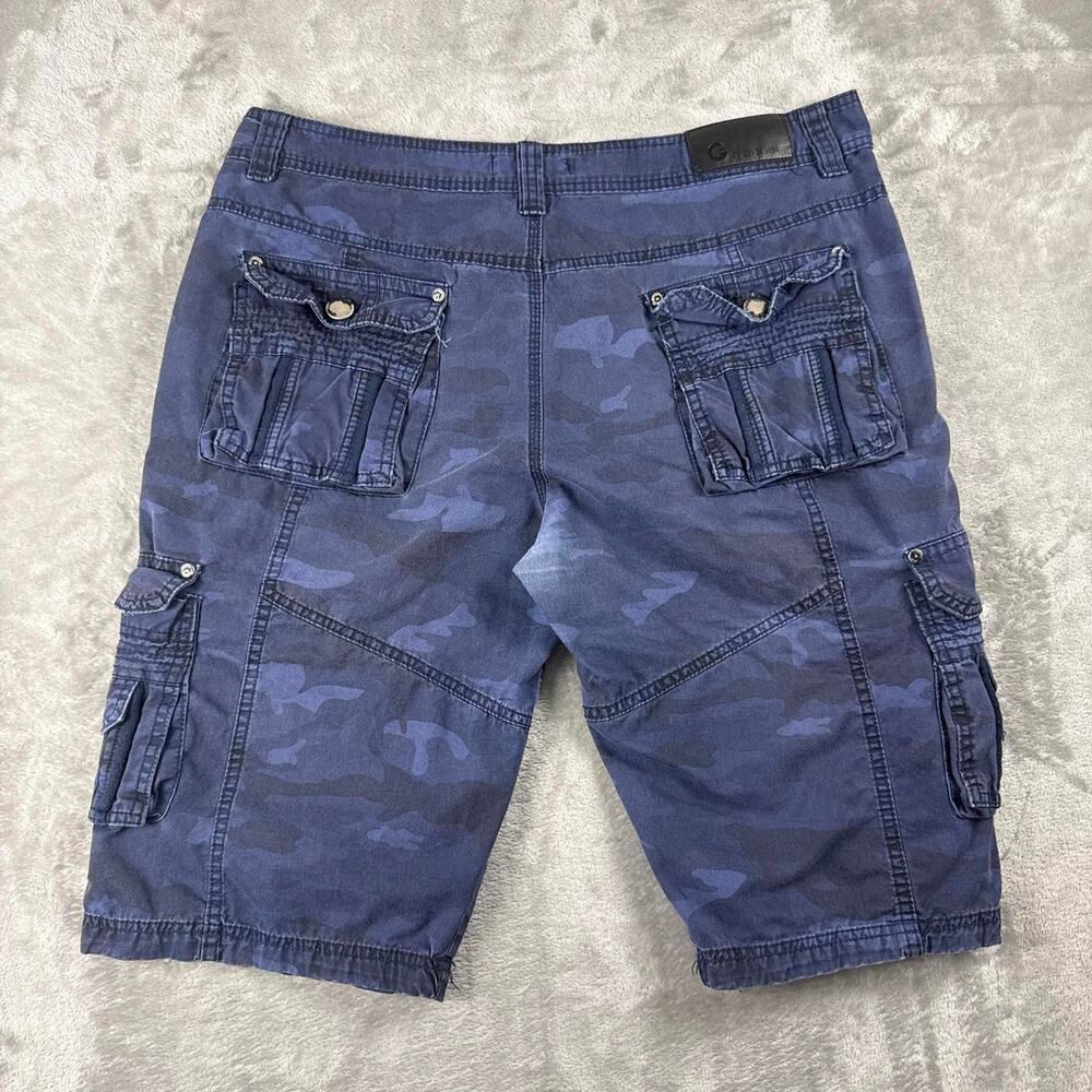 G Fried Denim Men’s 34 Blue Camo Cargo Shorts Distressed Cotton